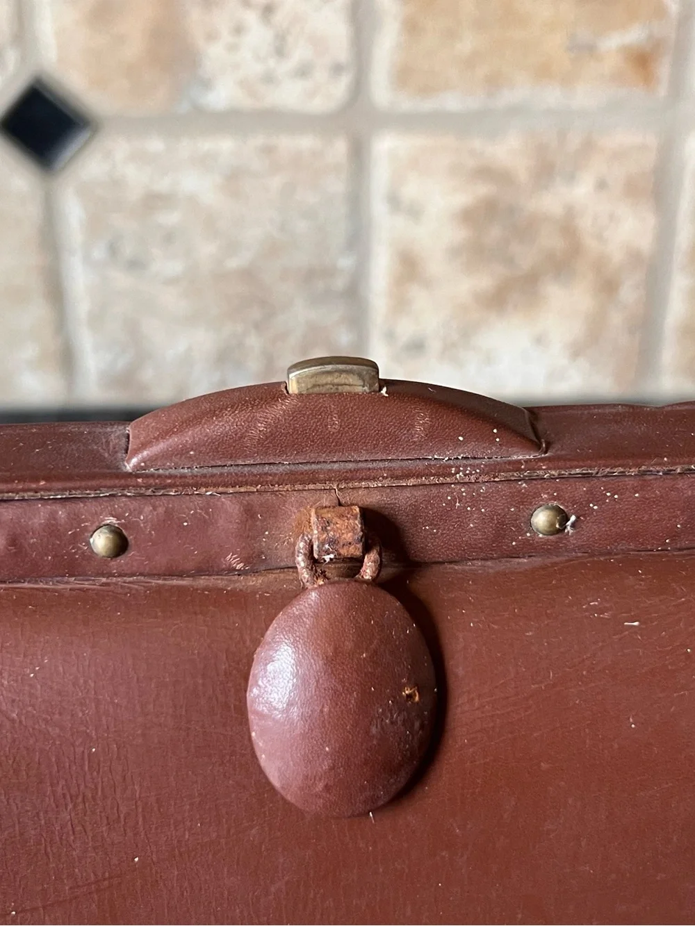 Vintage French Brown Leather| Made in France Top Handle Handbag | 1950s 1960s